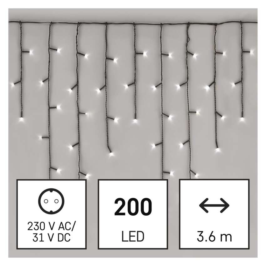 LED karácsonyi jégcsapok, 3,6 m, kültéri és beltéri, hideg fehér, programokkal