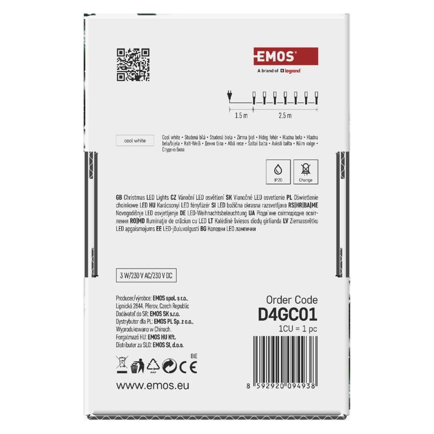 Lampki choinkowe Classic 50 LED 2,5m zimna biel, zielony przewód, IP20