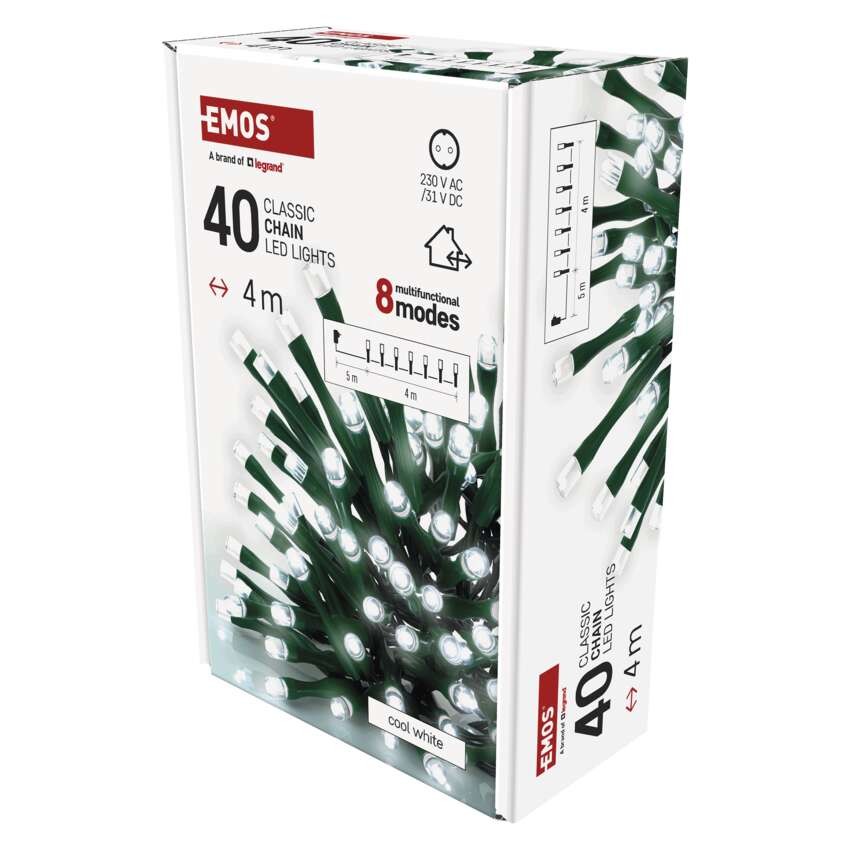 LED Weihnachtliche Lichterkette, 4 m, Außen/Innen, kaltweiß, Programme, Timer