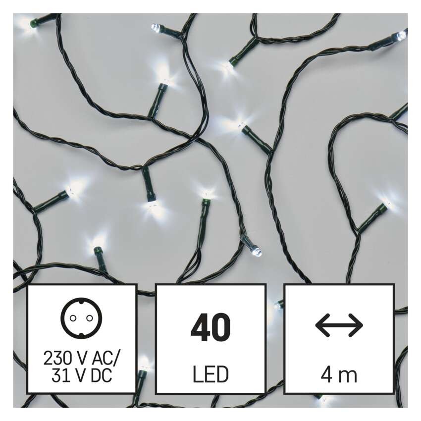 LED Weihnachtliche Lichterkette, 4 m, Außen/Innen, kaltweiß, Programme, Timer