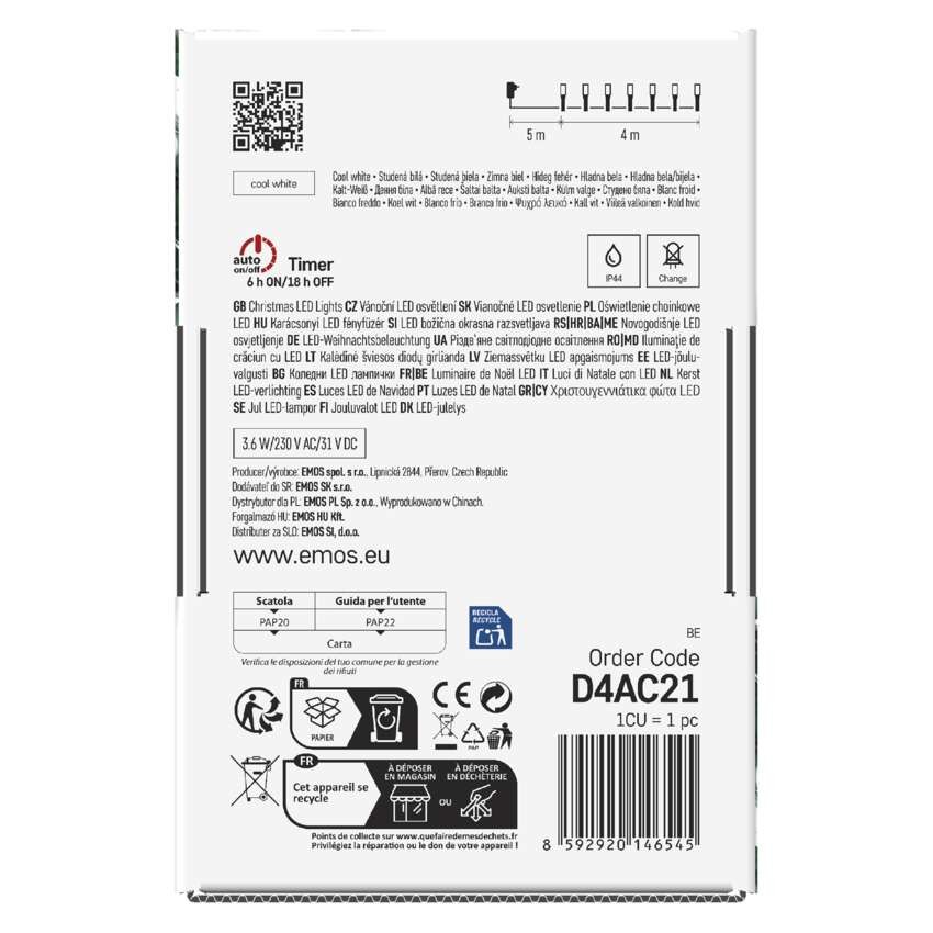 LED Weihnachtliche Lichterkette, 4 m, Außen/Innen, kaltweiß, Programme, Timer