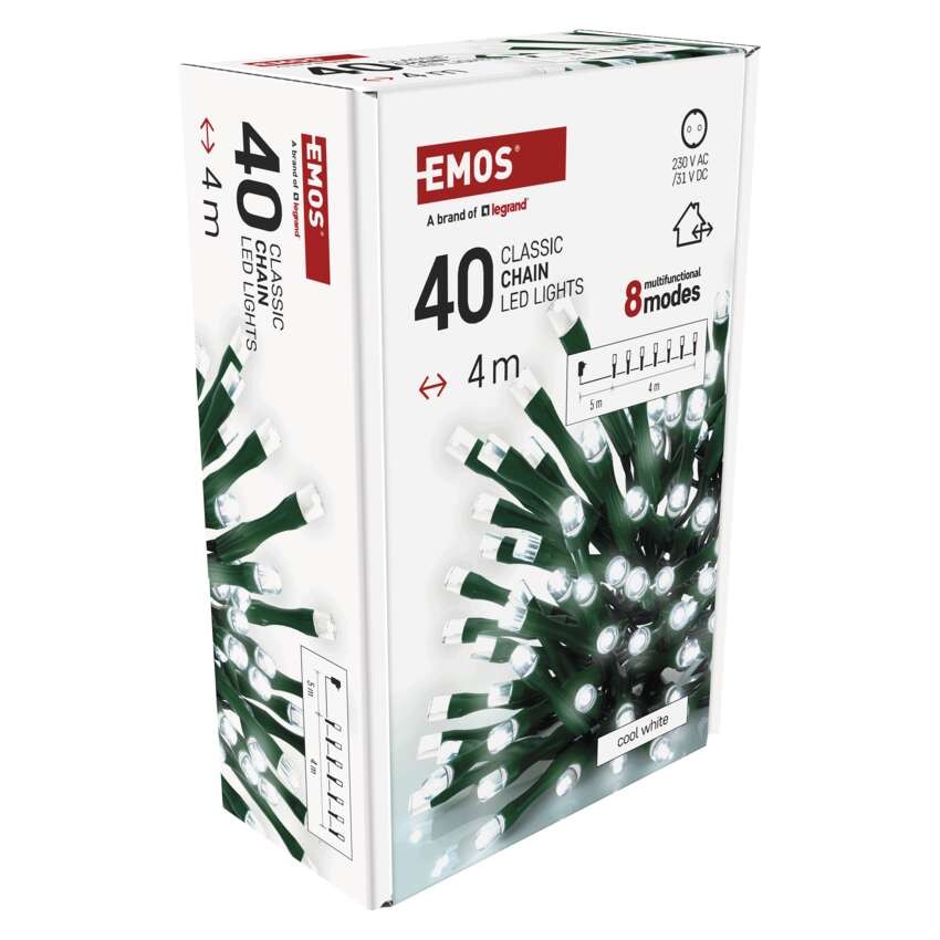 LED Weihnachtliche Lichterkette, 4 m, Außen/Innen, kaltweiß, Programme, Timer