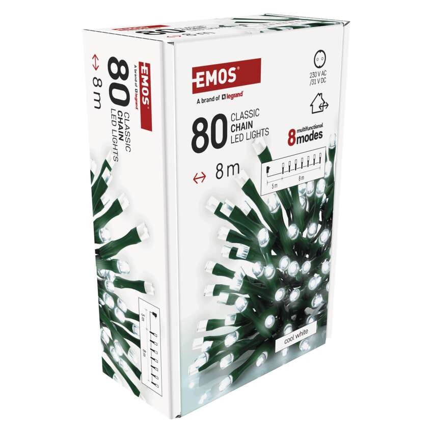 LED kalėdinė girlianda, 8 m, lauko ir vidaus, šaltai balta, 8 režimai, laikmatis