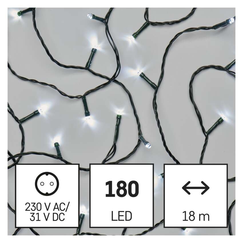 LED Weihnachtliche Lichterkette, 18 m, Außen/Innen, kaltweiß, Programme, Timer
