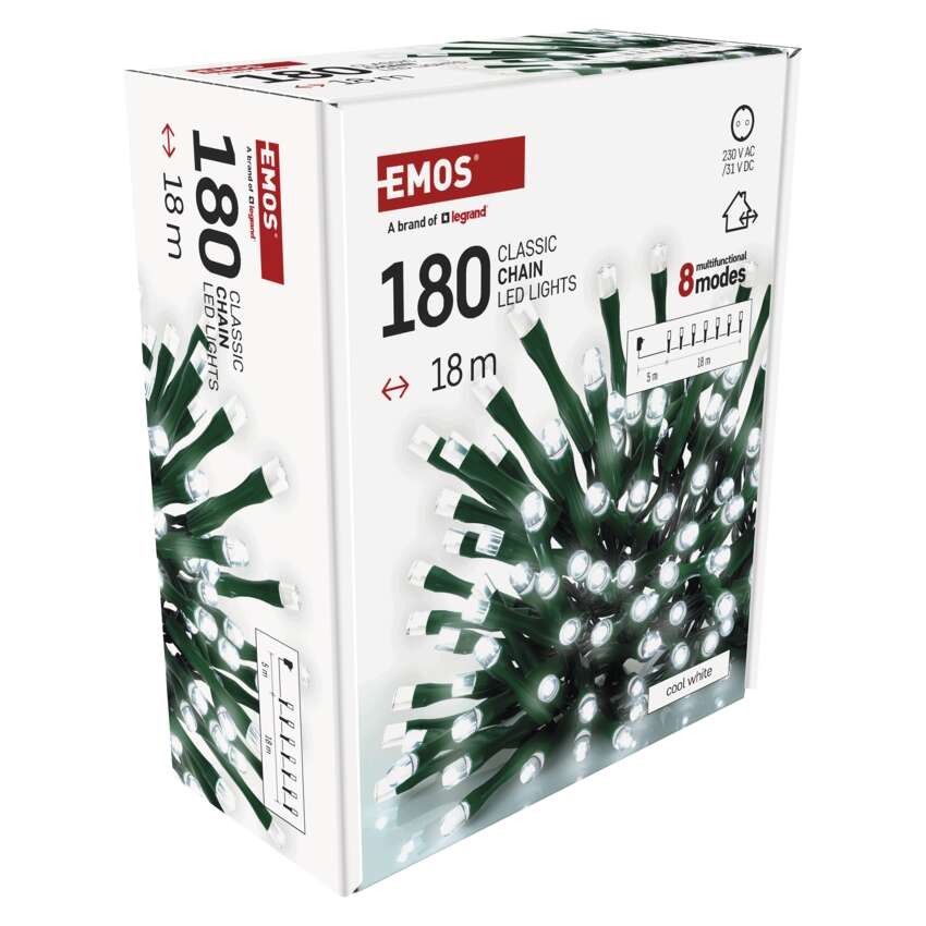 LED Weihnachtliche Lichterkette, 18 m, Außen/Innen, kaltweiß, Programme, Timer