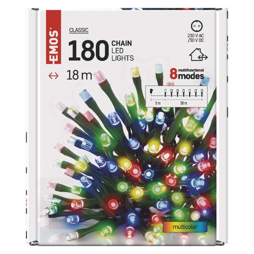LED Weihnachtliche Lichterkette, 18 m, Außen/Innen, Multicolor, Programme