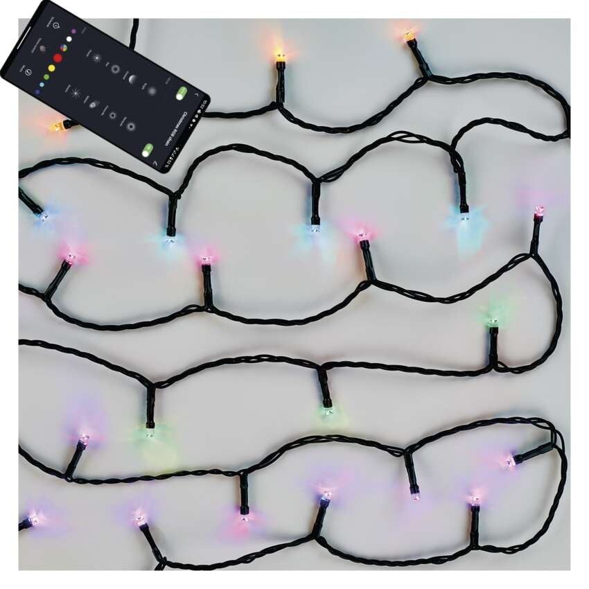 GoSmart LED božična veriga, 12 m, zunanja in notranja, RGB, programi, časovnik, WiFi