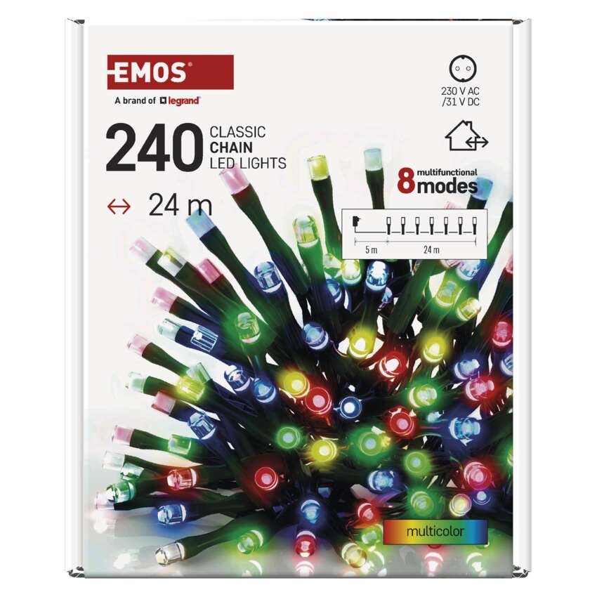 LED vianočná reťaz, 24 m, vonkajšia aj vnútorná, multicolor, programy, časovač