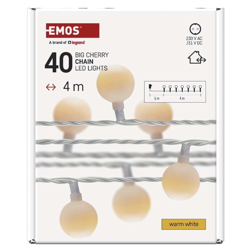 LED Weihnachtslichterkette Cherry – 2,5 cm, 4 m, Außen und Innen, warmweiß, Timer