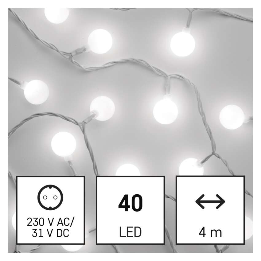 LED Weihnachtslichterkette Cherry – Kugeln 2,5 cm, 4 m, Außen und Innen, kaltweiß, Timer