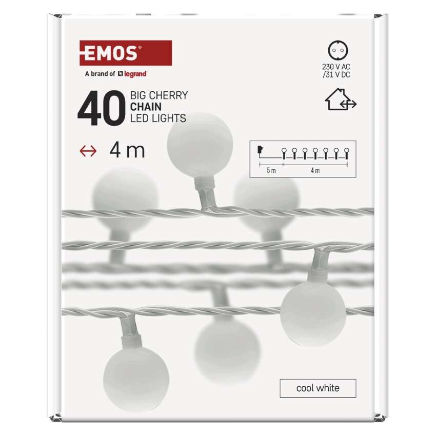 LED Weihnachtslichterkette Cherry – Kugeln 2,5 cm, 4 m, Außen und Innen, kaltweiß, Timer