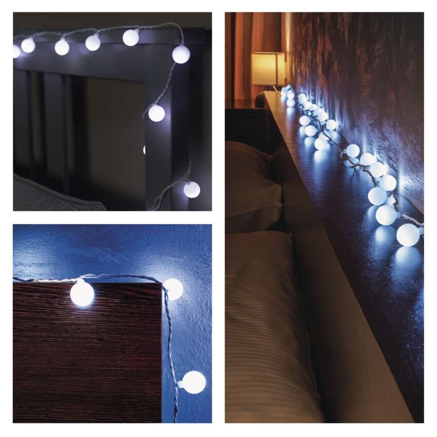 LED Weihnachtslichterkette Cherry – Kugeln 2,5 cm, 4 m, Außen und Innen, kaltweiß, Timer