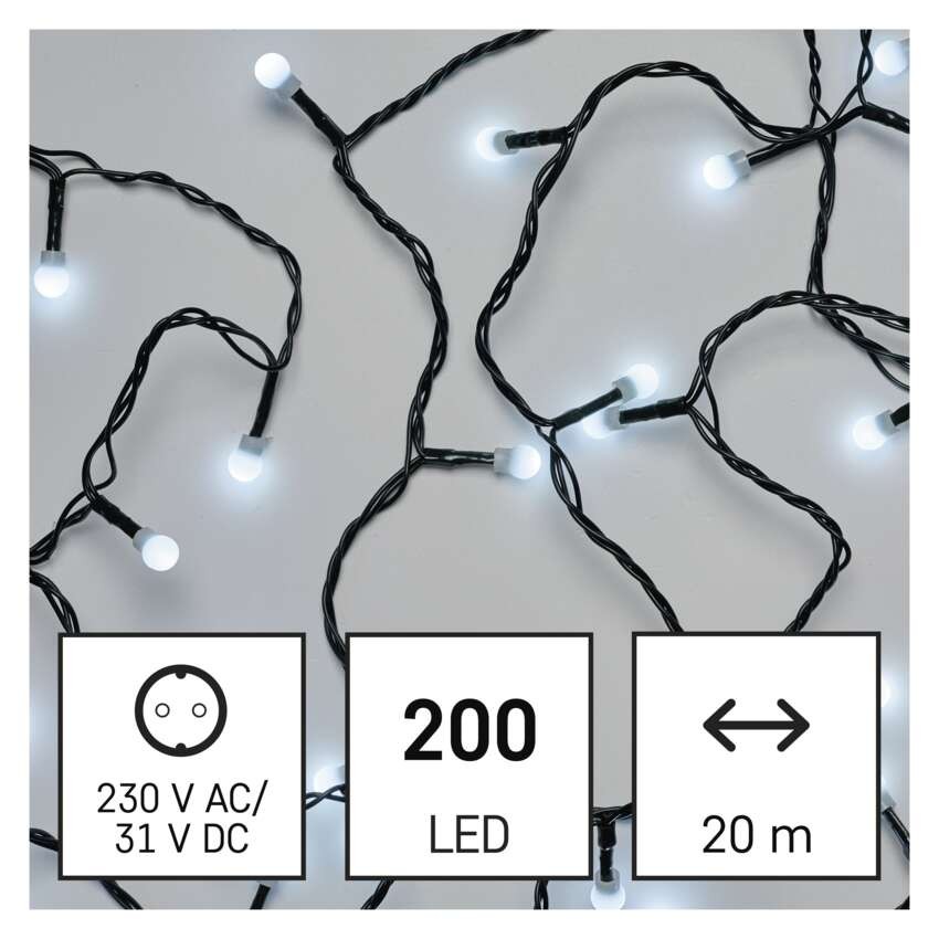 LED Weihnachtslichterkette Cherry – Kugeln, 20 m, Außen und Innen, Kaltweiß, Programme