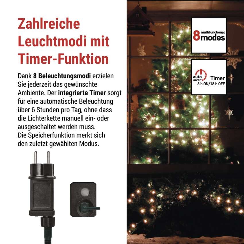 LED Weihnachtslichterkette Cherry – Kugeln, 20 m, Außen und Innen,kaltweiß,Programme,Timer