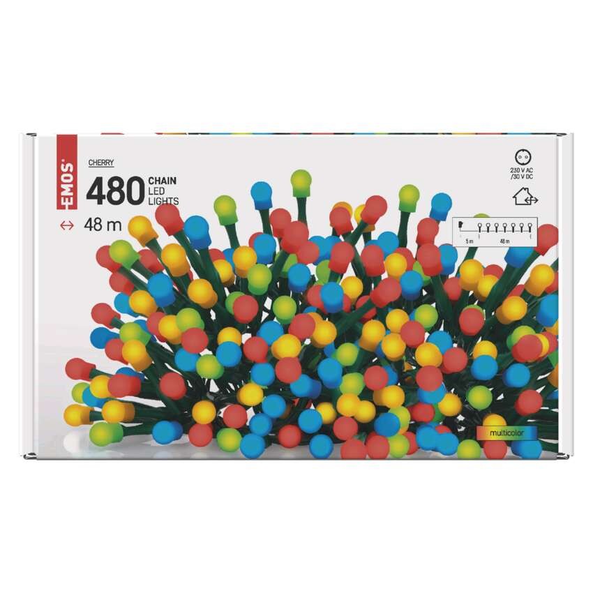 LED Weihnachtslichterkette Cherry – Kugeln, 48 m, Außen und Innen, Multicolor, Timer
