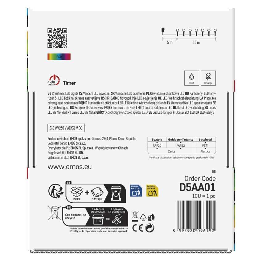 LED vánoční cherry řetěz – kuličky, 10 m, RGB, ovladač, programy, časovač