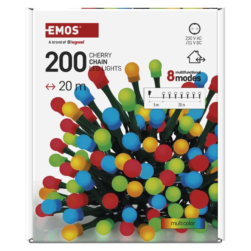 LED Weihnachtslichterkette Cherry–Kugeln, 20 m, Außen und Innen,Multicolor,Programme,Timer
