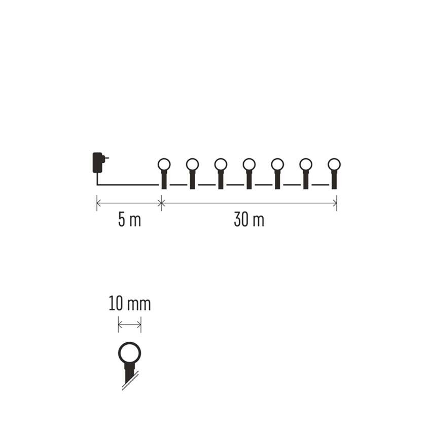 LED vánoční cherry řetěz – kuličky, 30 m, venkovní i vnitřní, multicolor, programy,časovač
