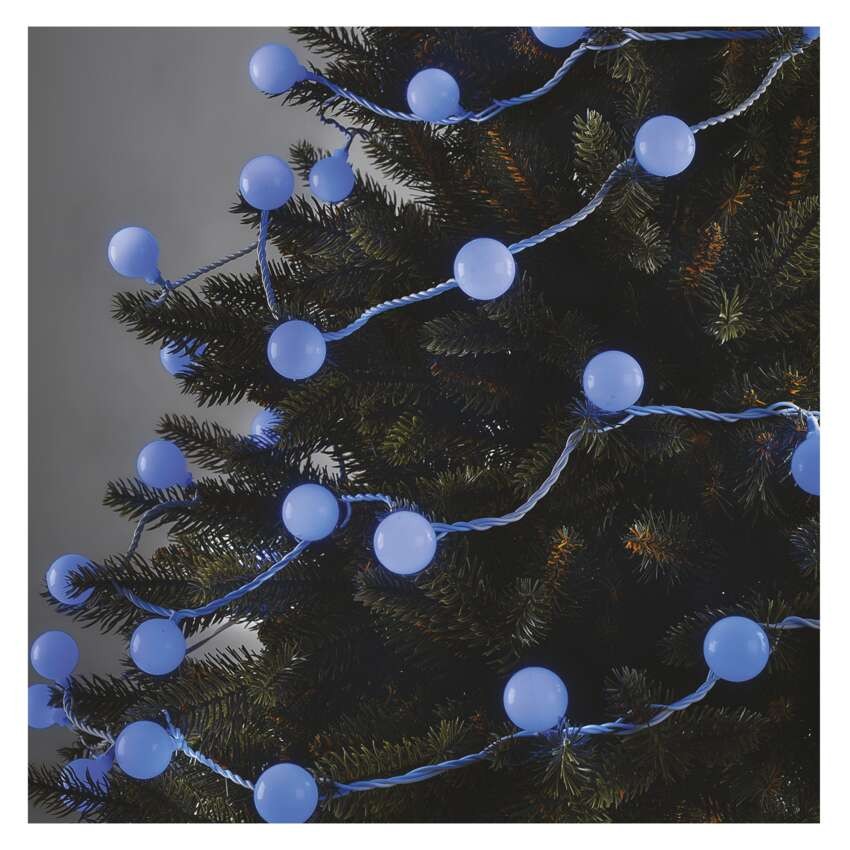 LED girlianda Cherry – 2,5 cm rutuliukai, 4 m, lauko ir vidaus, mėlyna, laikmatis