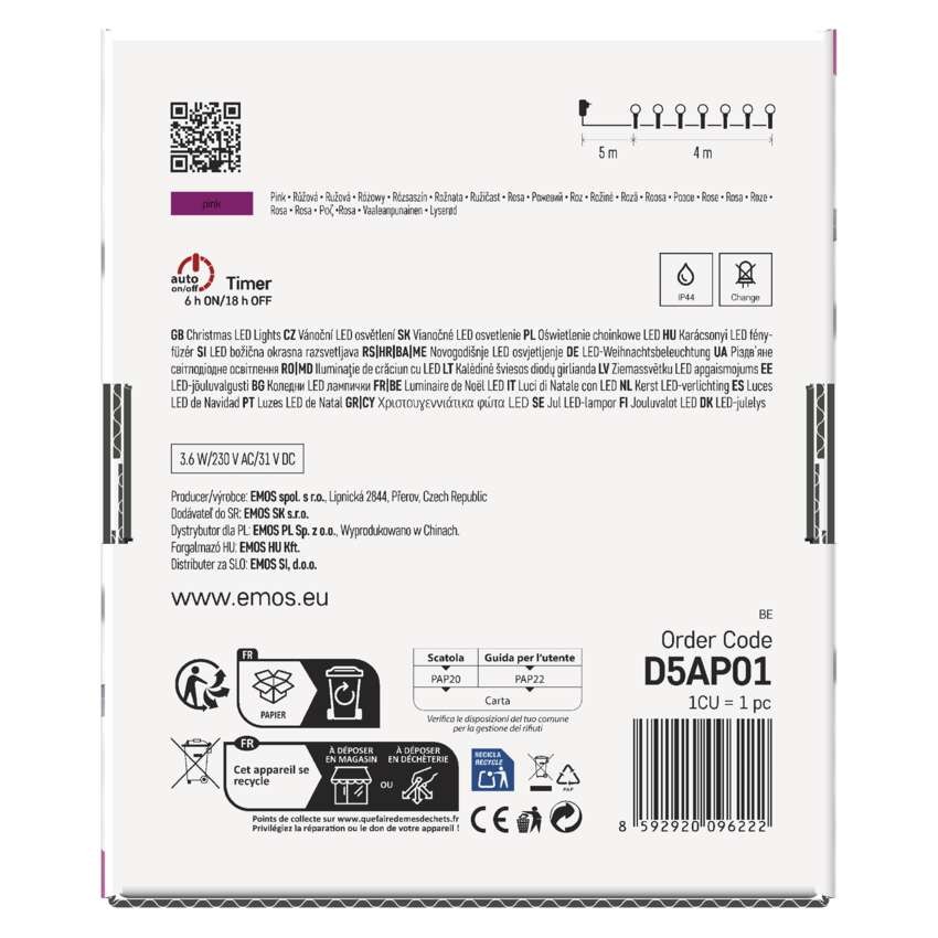 LED Cherry Lichterkette – Kugeln 2,5 cm, 4 m, Außen und Innen, rosa, Timer