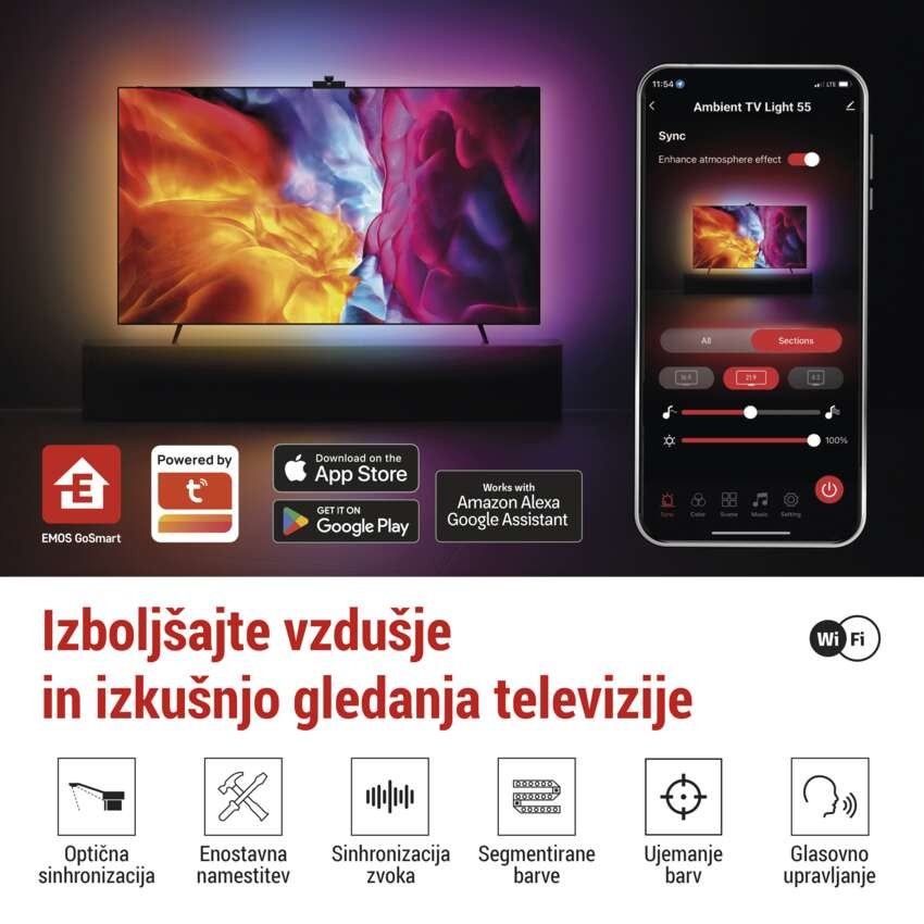 GoSmart Ambientna LED RGB osvetlitev za TV 55“ (139 cm)