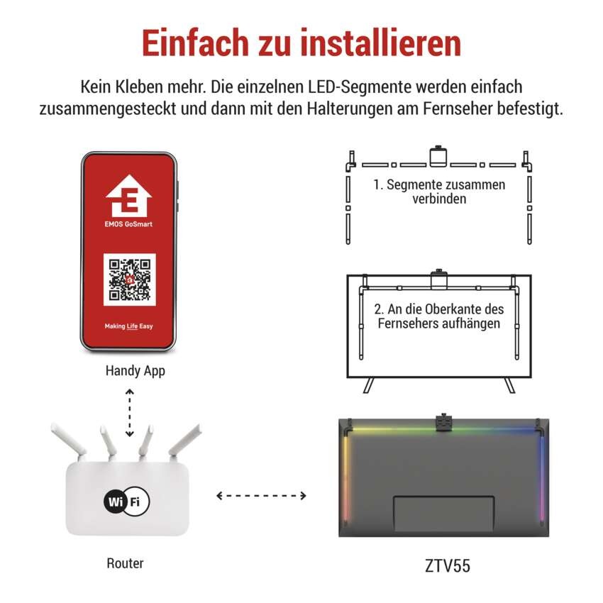 GoSmart Ambient LED RGB Beleuchtung für TV 55“ (139 cm)
