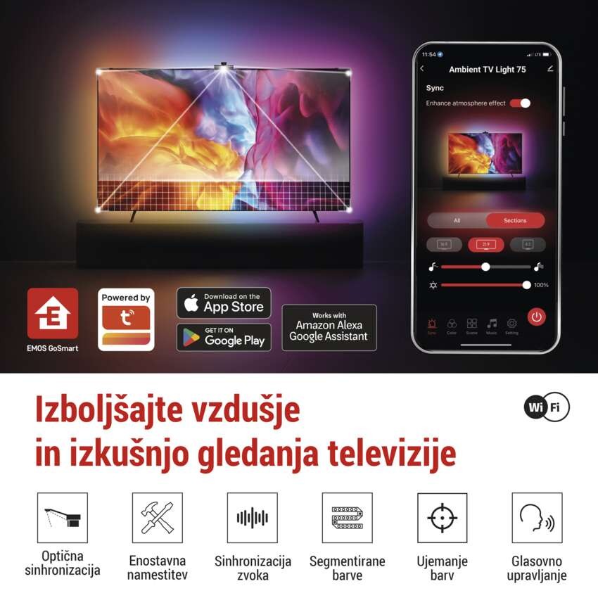 GoSmart Ambientna LED RGB osvetlitev za TV 75“ (189 cm)