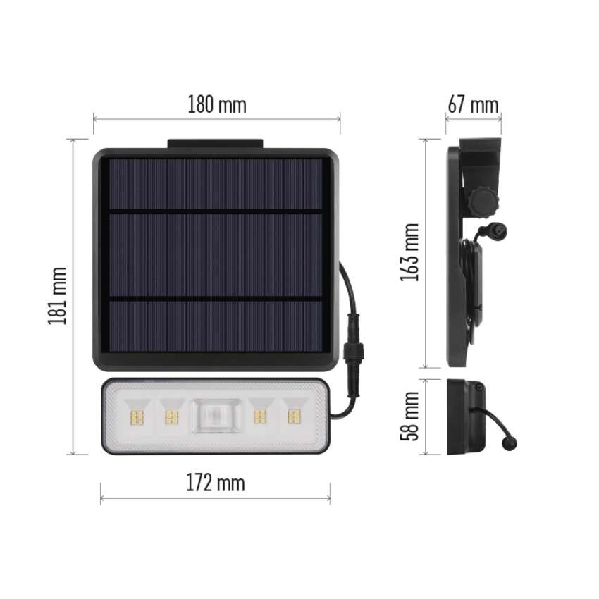 Solární LED reflektor SUNNO s pohybovým čidlem, černý, neutrální bílá