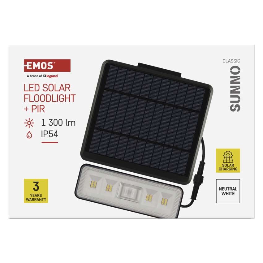 Solární LED reflektor SUNNO s pohybovým čidlem, černý, neutrální bílá