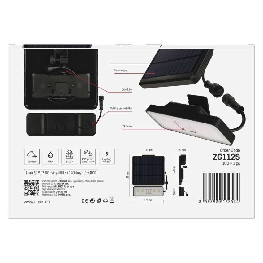 Solární LED reflektor SUNNO s pohybovým čidlem, černý, neutrální bílá