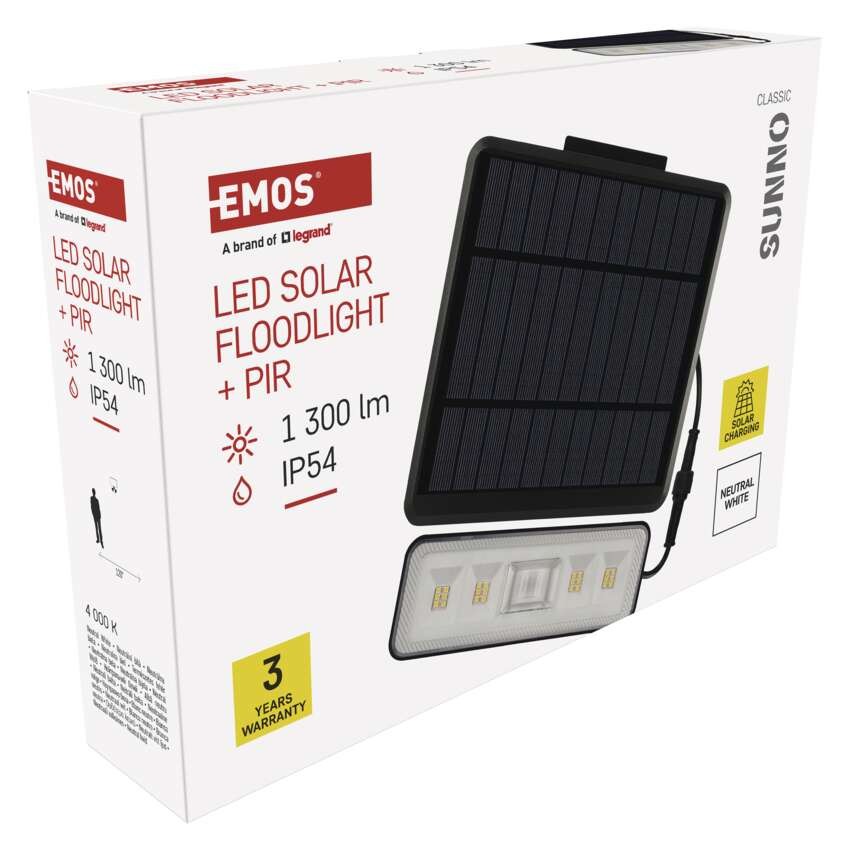 Solární LED reflektor SUNNO s pohybovým čidlem, černý, neutrální bílá