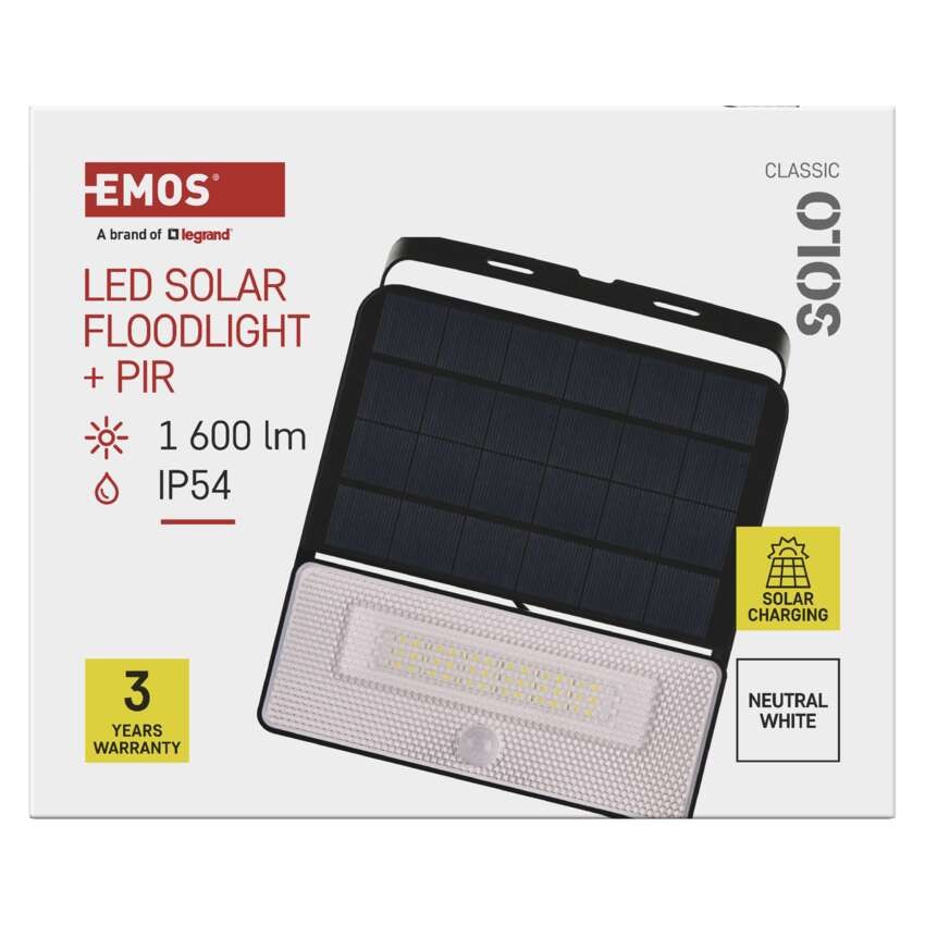 Solární LED reflektor SOLO s pohybovým čidlem, černý, neutrální bílá