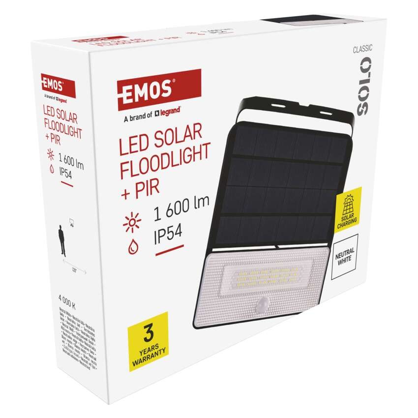Solární LED reflektor SOLO s pohybovým čidlem, černý, neutrální bílá