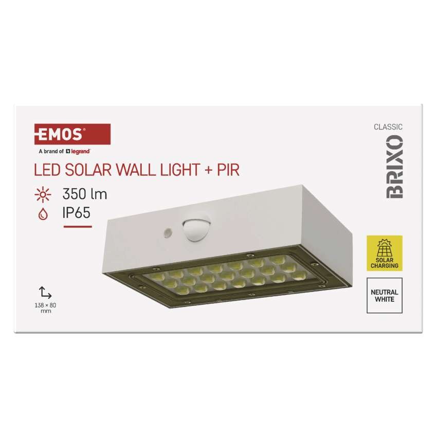 Solární LED svítidlo BRIXO s pohybovým čidlem, bílé, neutrální bílá