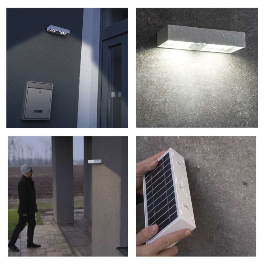 Solární LED svítidlo BRIXO s pohybovým čidlem, bílé, neutrální bílá