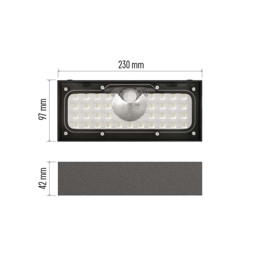 Solární LED svítidlo BRIXO s pohybovým čidlem, černé, neutrální bílá