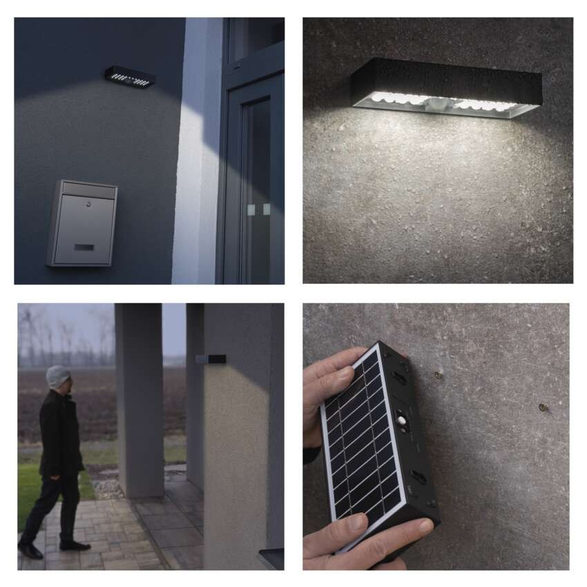 Solární LED svítidlo BRIXO s pohybovým čidlem, černé, neutrální bílá