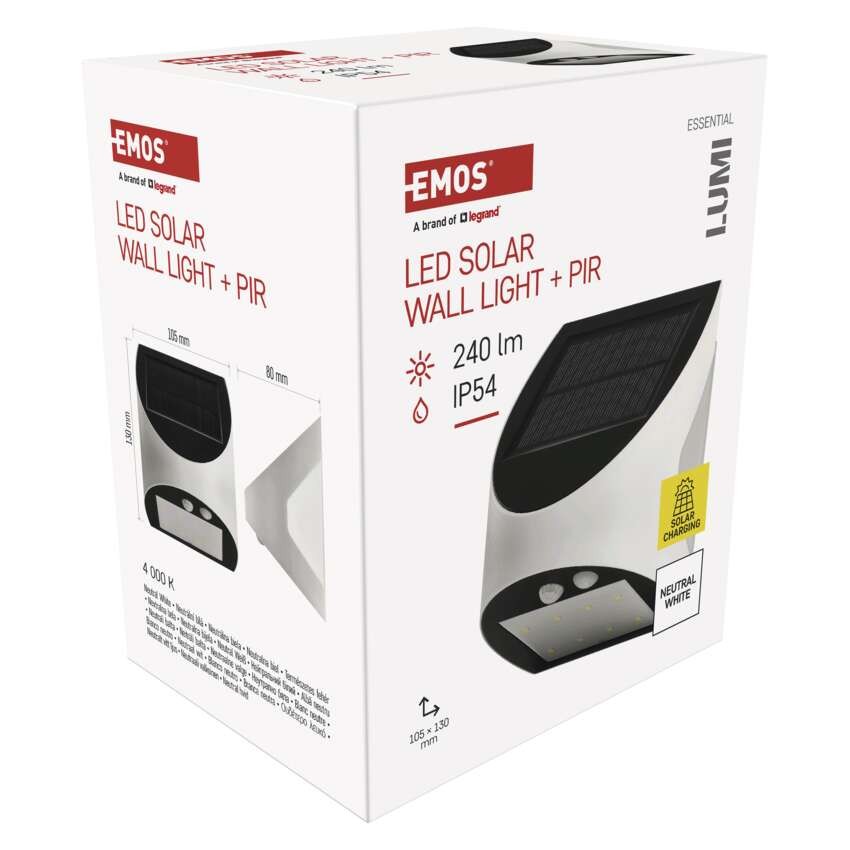 Solární LED svítidlo LUMI s pohybovým čidlem, bílé, neutrální bílá