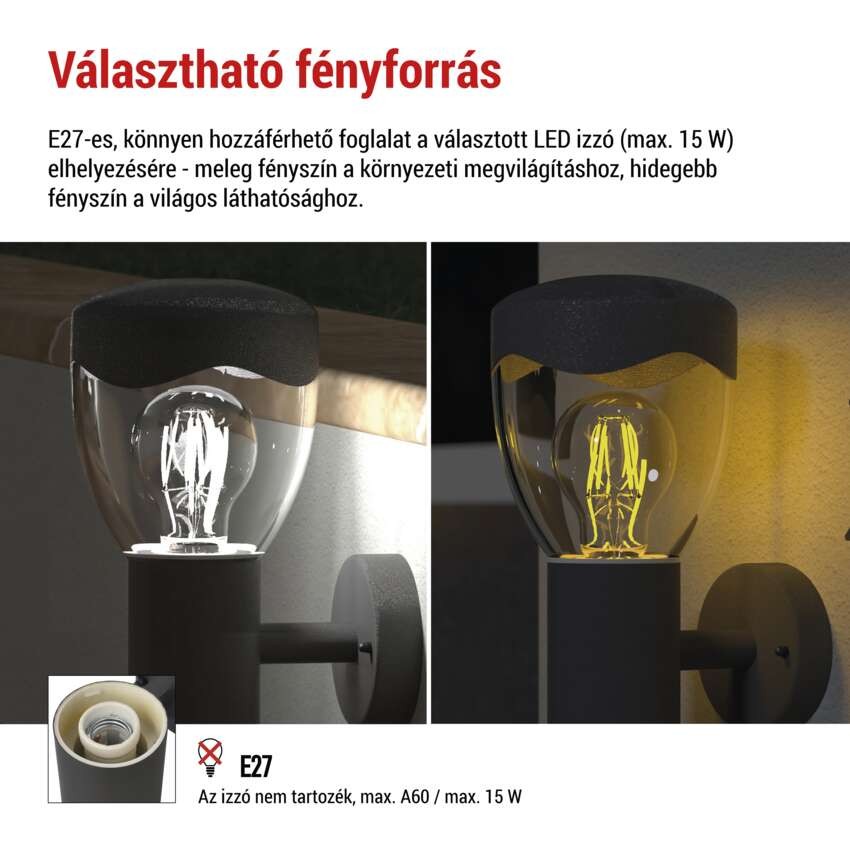 Kerti fali lámpa ARTEO szürkületérzékelővel, 16,4 x 12 x 29,5 cm, 1 x E27, 15 W