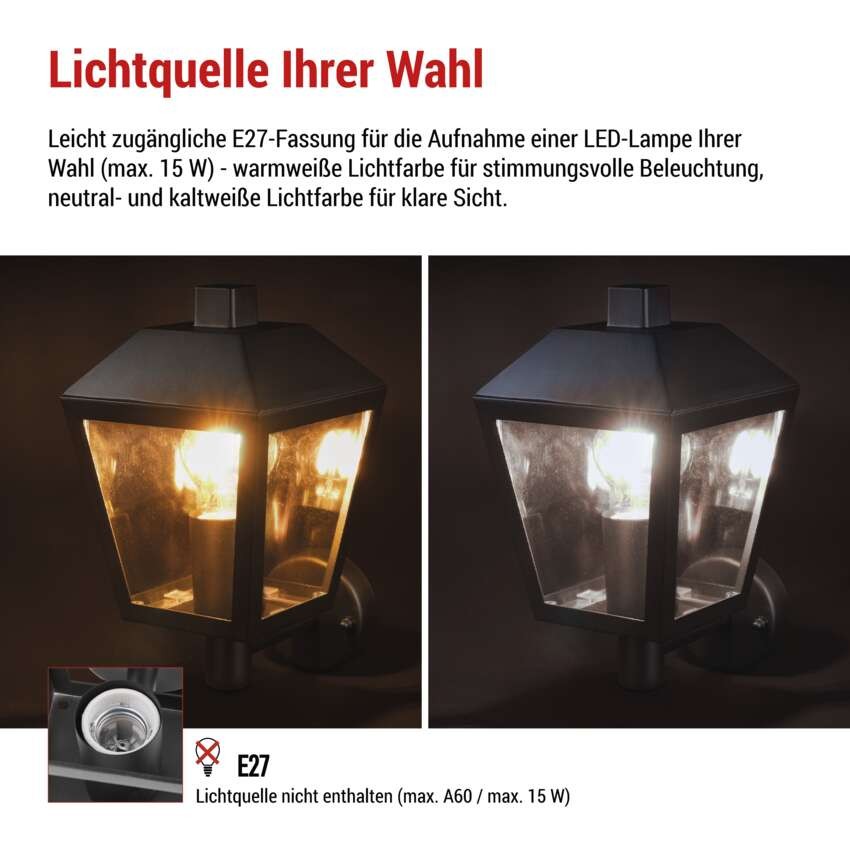 Garten-Wandleuchte ADENIA, 19,8 x 15 x 27,8 cm, 1 x E27, 15 W