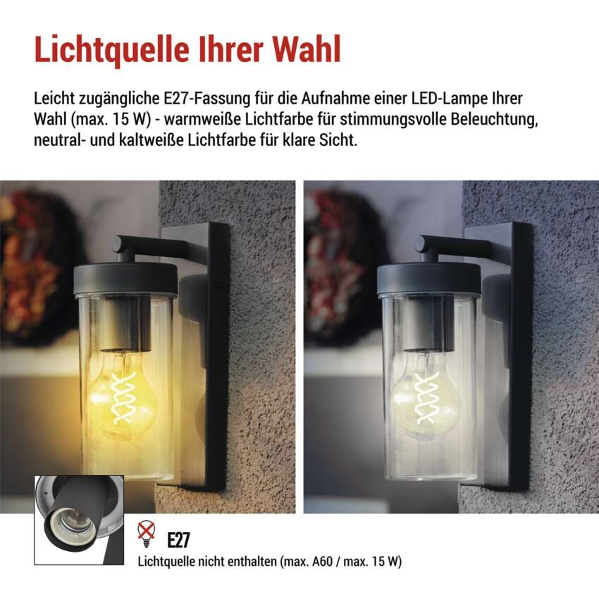 Garten-Wandleuchte ZALA,  12,8 × 8,0 × 23,0 cm, 1 × E27, 15 W