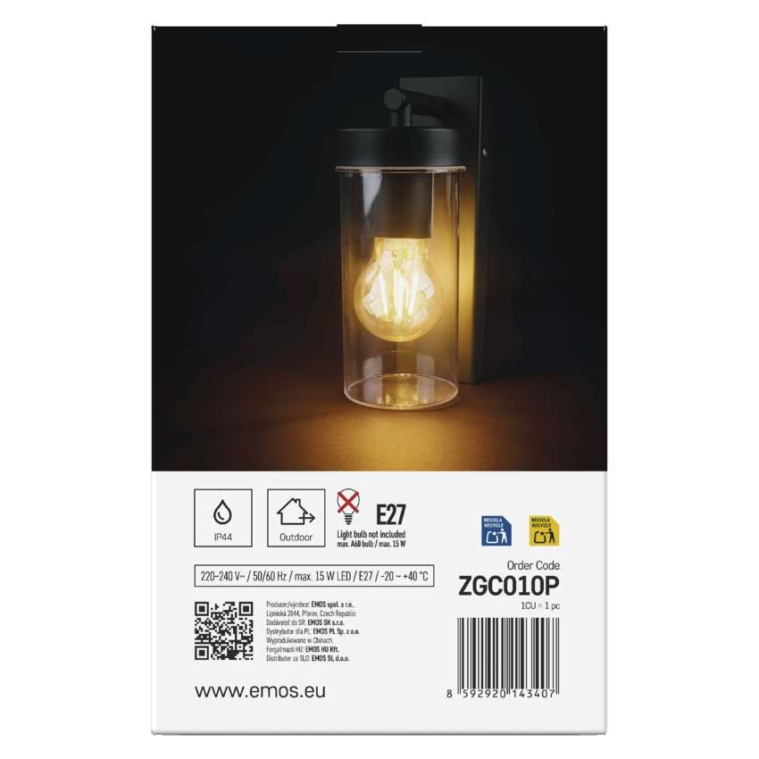 Garten-Wandleuchte ZALA,  12,8 × 8,0 × 23,0 cm, 1 × E27, 15 W