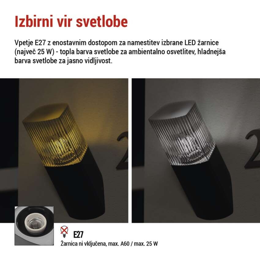 Vrtna stenska svetilka LANA, 10,6 x 8,8 x 28,6 cm, 1 x E27, 25 W
