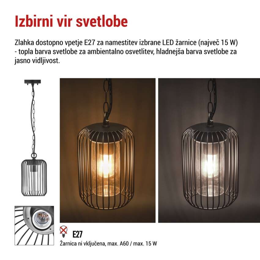 Vrtna viseča svetilka SALVIA, 16 x 16 x 76 cm, 1 x E27, 15 W