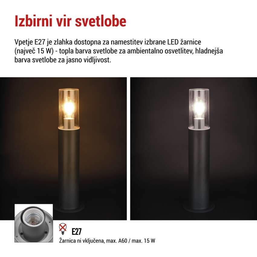Vrtna stoječa svetilka ZALA, 14 x 14 x 50 cm, 1 x E27, 15 W