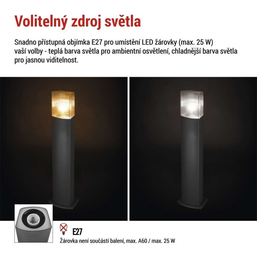 Zahradní sloupkové svítidlo LANA, 15,4  x 13,3 x 75 cm, 1 x E27, 25 W