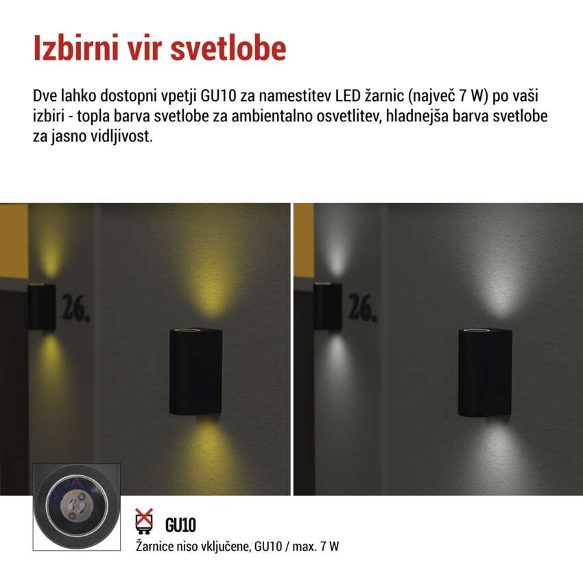 Vrtna stenska svetilka OCULUS, 8,8 x 6,7 x 15,3 cm, 2 x GU10, 2× 7W