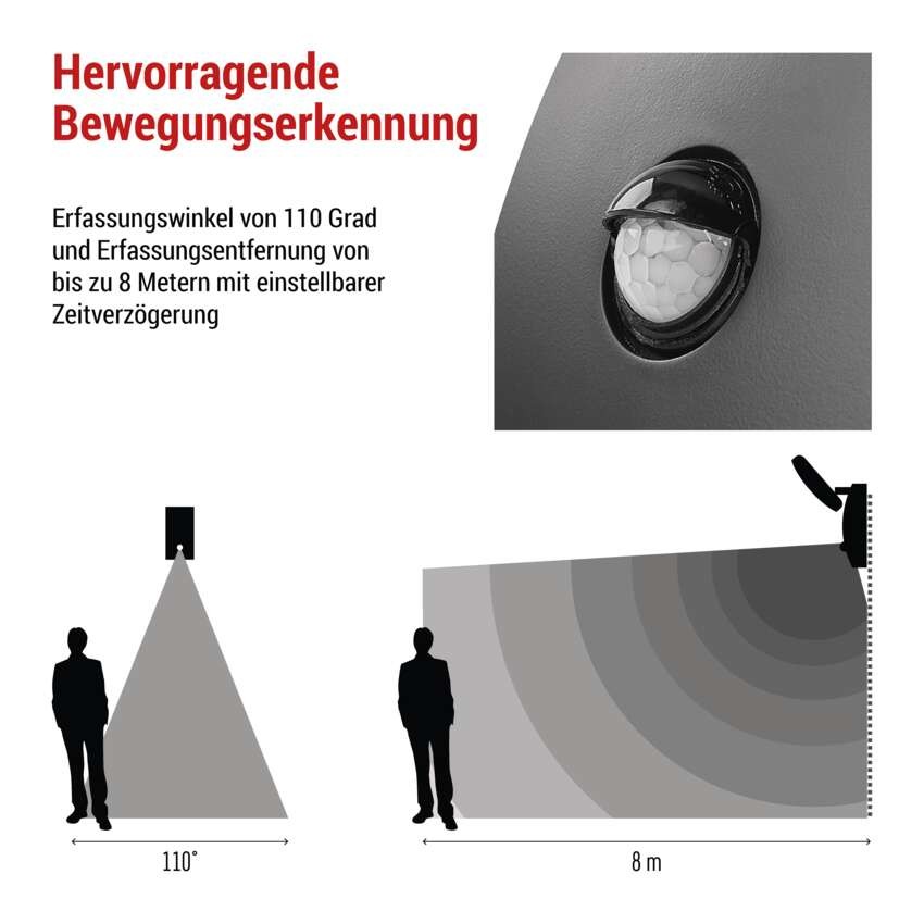 LED Garten-Wandleuchte NIKA mit Dämmerungssensor, 12 x 12 x 20 cm, 12,8 W, warmweiß