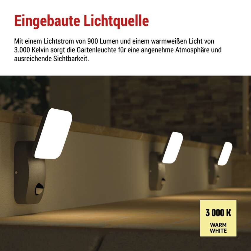 LED Garten-Wandleuchte NIKA mit Dämmerungssensor, 12 x 12 x 20 cm, 12,8 W, warmweiß