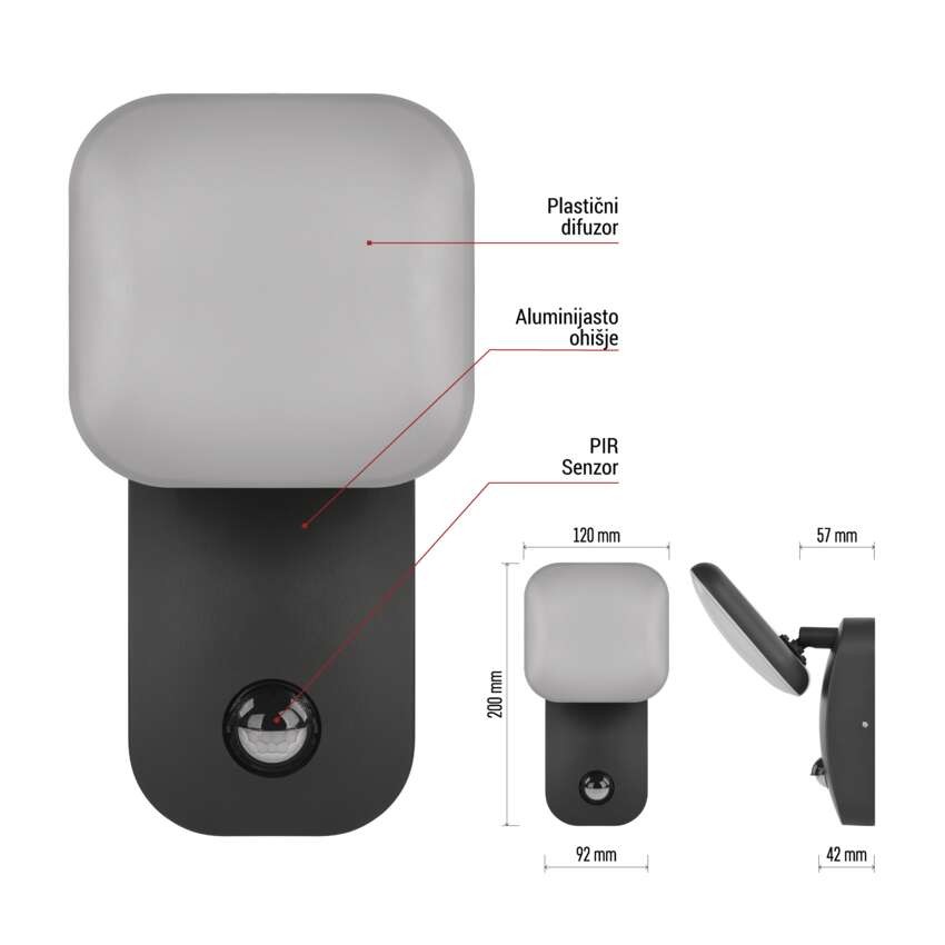 Vrtna LED stenska svetilka NIKA s PIR senzorjem, 12 x 12 x 20 cm, 12,8 W, toplo bela